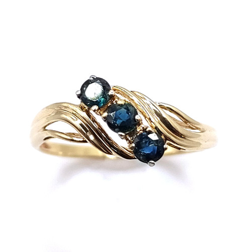9ct gold sapphire trilogy ring - 9ct,